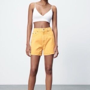 Zara high rise mustard mom shorts